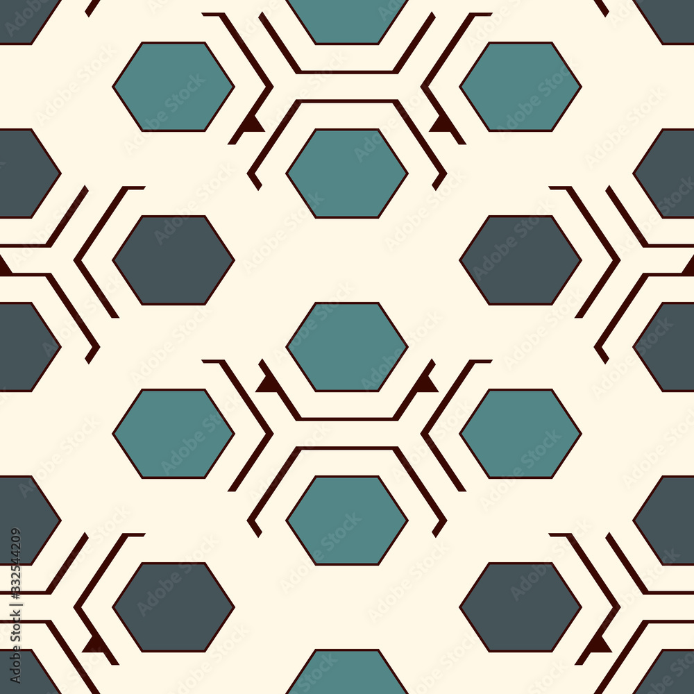Contemporary honeycomb geometric pattern. Repeated hexagon ornament. Modern mosaic tiles. Seamless surface print
