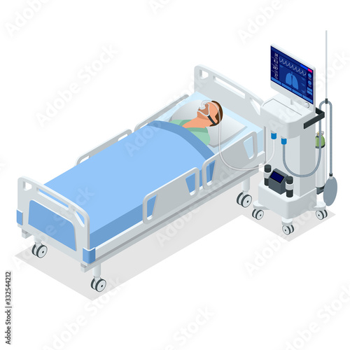 Isometric Ventilator Medical Machine designed to provide mechanical ventilation by moving breathable air into and out of the lungs and for anesthesia of the patient. photo