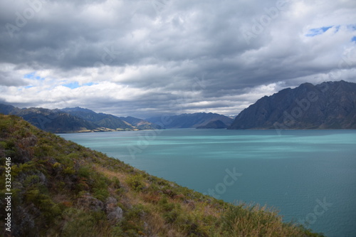 cloudy day over lake Pukaki in New Zealand