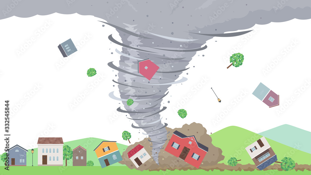 竜巻の被害にあう街のイラスト16 9 Stock Vector Adobe Stock