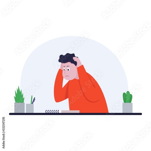 Upset businessman sitting on office chair. Color vector illustration