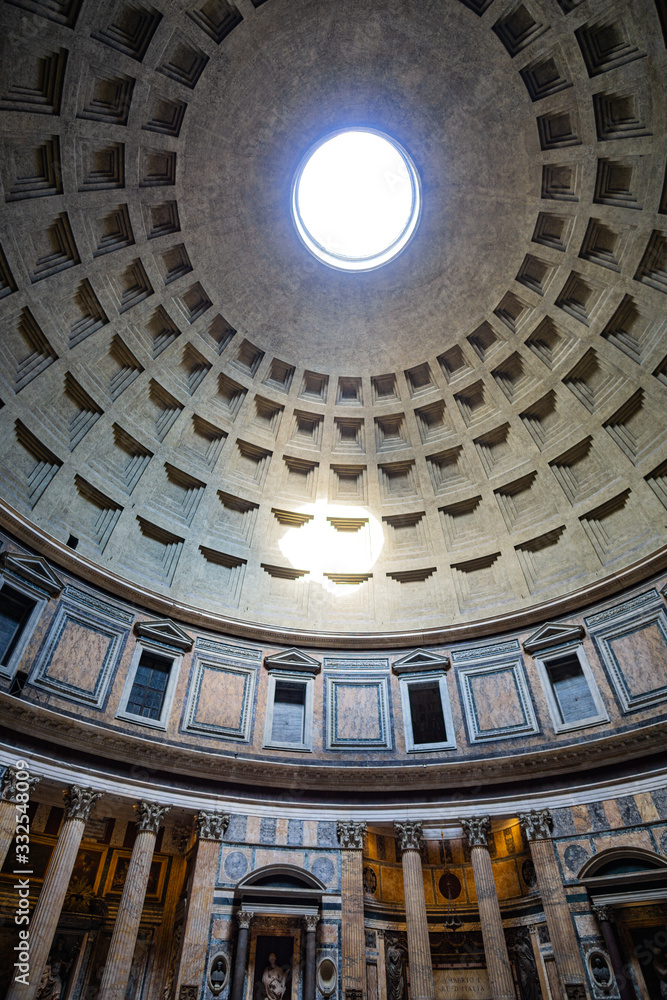 The Pantheon Ceiling in Rome Italy on a bright summer day