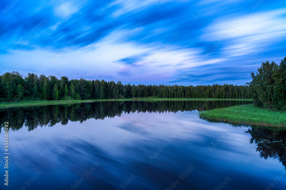 Fototapeta premium landscape with lake and blue sky