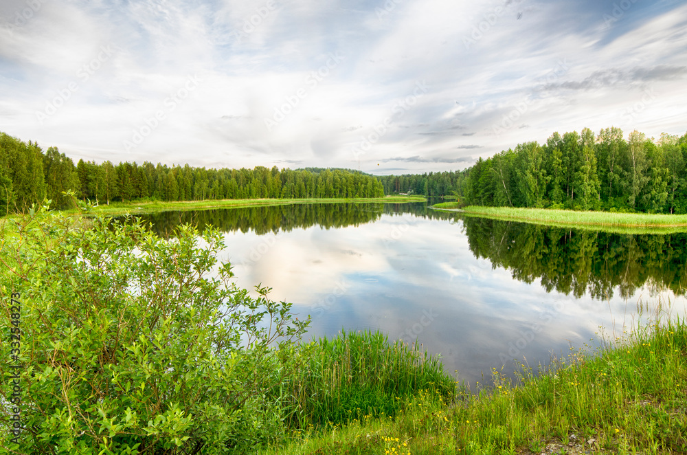 Fototapeta premium landscape with river and blue sky
