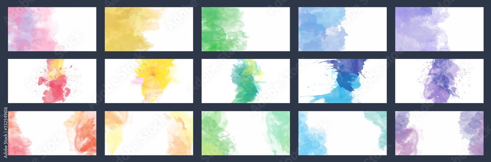 Big set of beauty vector colorful watercolor backgrounds for business card, brochure or flyer - obrazy, fototapety, plakaty 