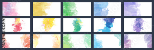 Big set of beauty vector colorful watercolor backgrounds for business card, brochure or flyer