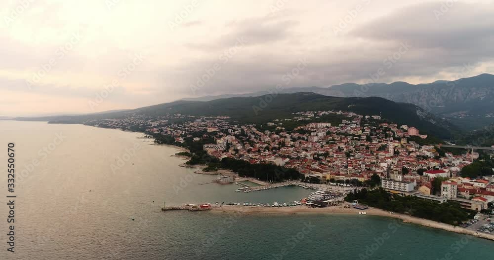 Aerial view: Flight over Crikvenica city and Adriatic Sea in Croatia. Adriatic sea. 4k. 50fps Aerial view: Flight over Crikvenica city and Adriatic Sea in Croatia. Adriatic sea. 4k. 50fps