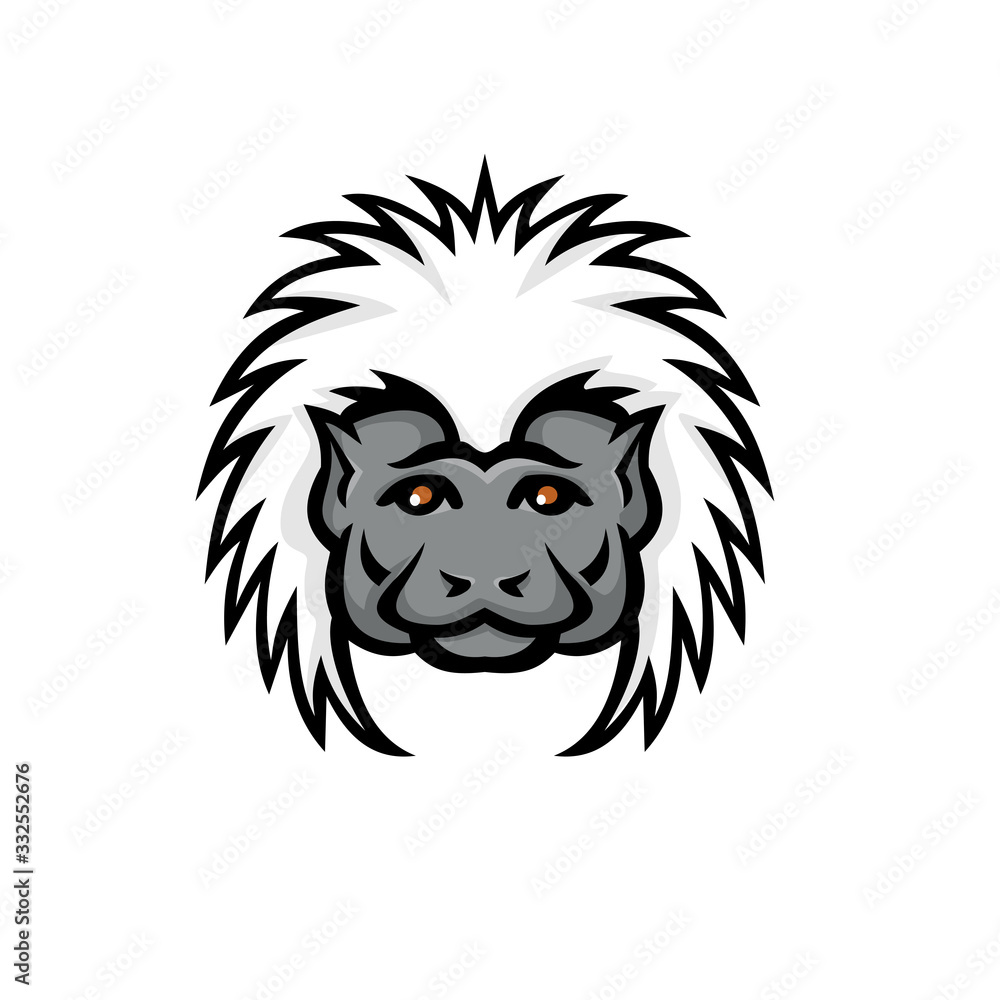 Mascot icon illustration of head of a cotton top tamarin monkey viewed from front on isolated background done in full color in retro style.