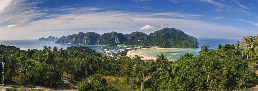 Panoramic Landscape Scenic View of Phi Phi Islands, a Tropical Paradise in Andaman Sea, Thailand Coast