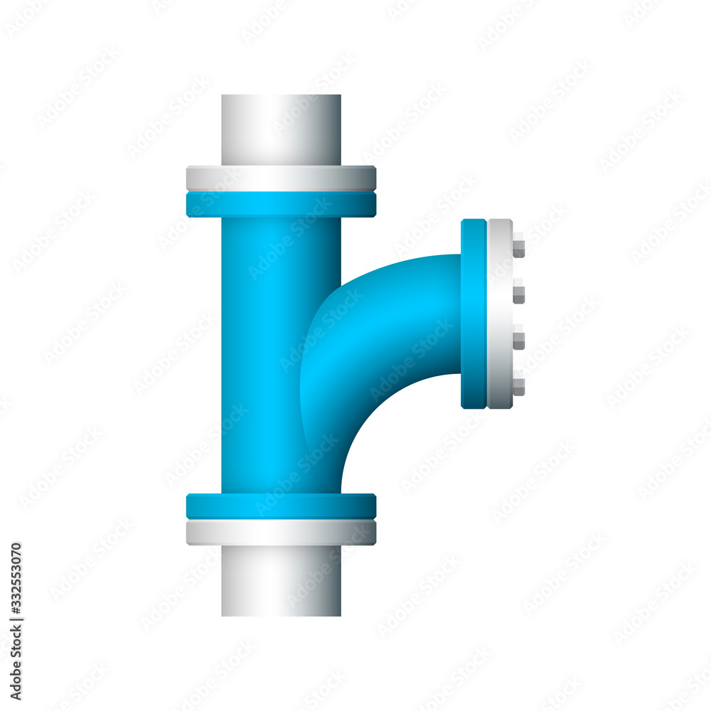 Pipe vector icon. Made from steel or metal connection by flange fitting fixing by screw and bolt. Part for pipeline construction to transport oil and gas in industry, water in plumbing and irrigation.