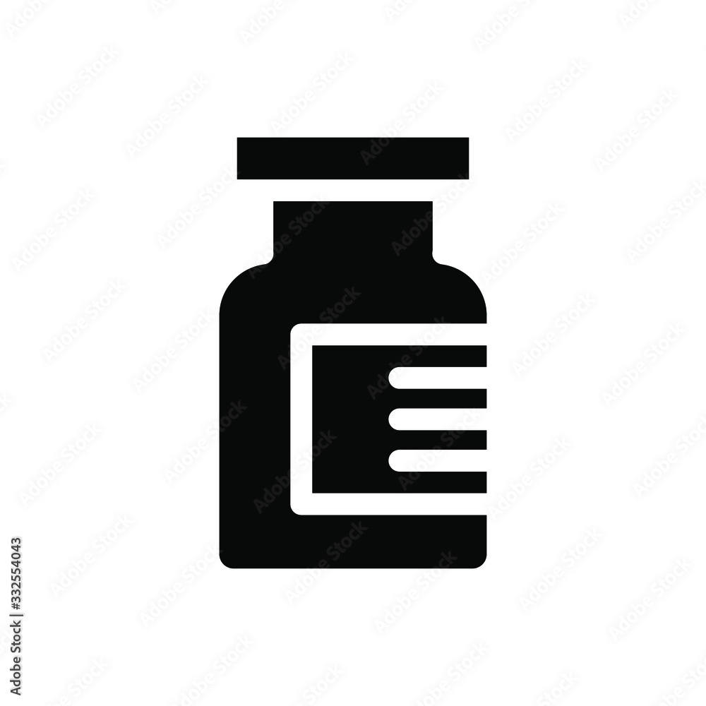 Obraz premium Medicine bottle icon , medical science profesional vector , template logo design emblem isolated illustration , outline solid background white
