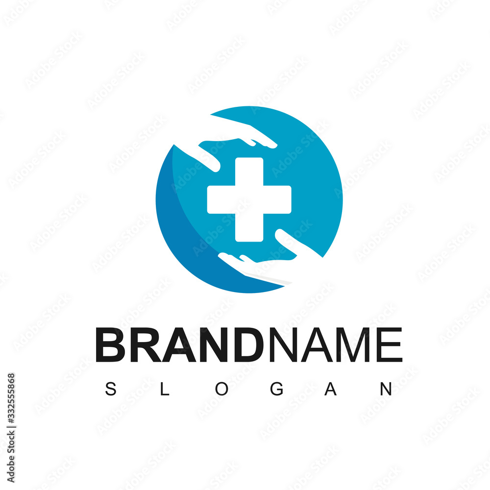 Medical Care Logo With Hand And Cross Symbol Medical Care Logo With Hand And Cross Symbol