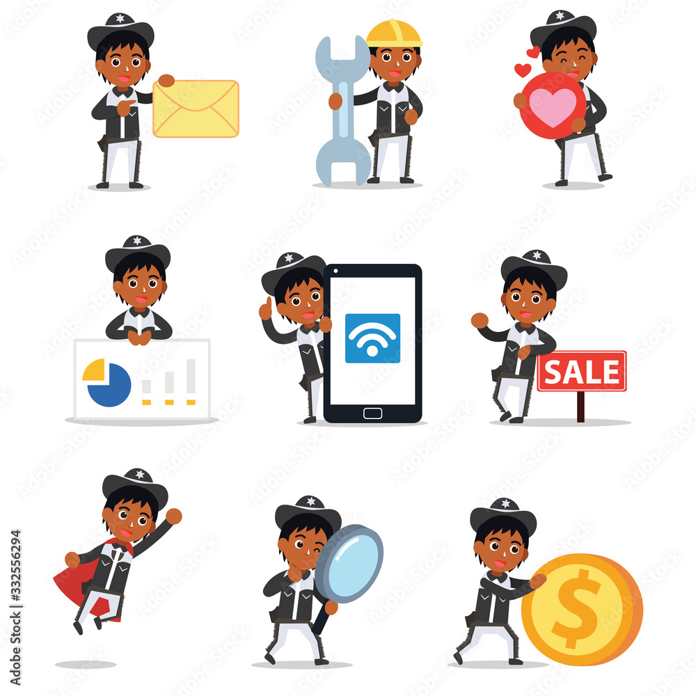 Set character of man supporting the contestants of rodeo competition. Set character of man supporting the contestants of rodeo competition.