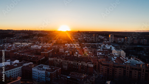 Aerial view of Madrid La Latina district at sunset. Architecture and landmark of Madrid. Cityscape of Madrid. Neighborhoods in capital city of Spain © eldarnurkovic