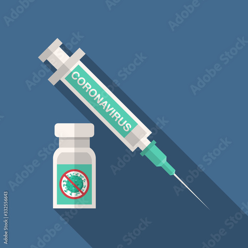 Coronavirus Covid-19 vaccine injection flat design icon symbol