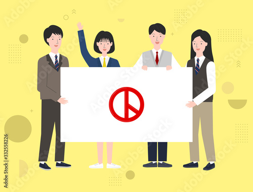 Male and female high school students voting.