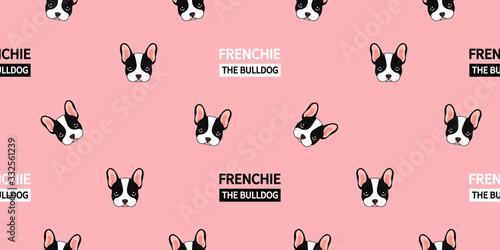 Cute Frenchie Seamless Pattern. This french bulldog on pink background  design suitable for textile, paper,  printing industry. You can make it to your favorite design artworks.