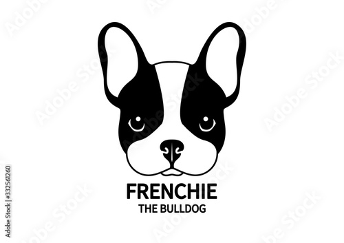 Adorable Black & White  French Bulldog Face. Cute Frenchie with bunny ears in black & white logo.