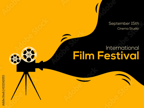 Movie and film poster design template background with vintage film camera