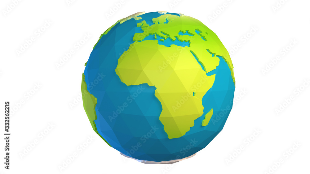 Low poly earth on white background ( + clipping path )