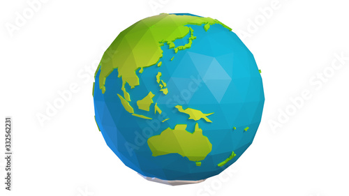 Low poly earth on white background ( + clipping path )