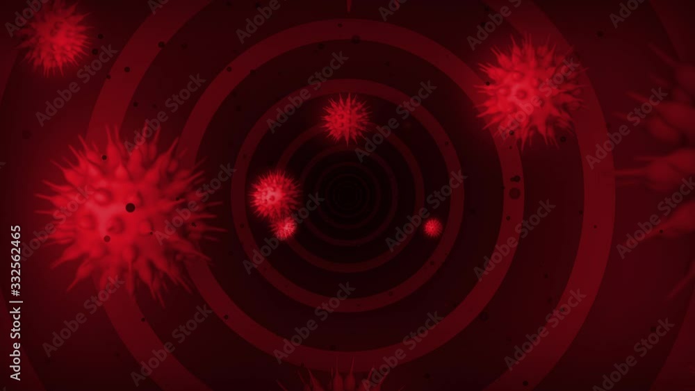 Animated Background Corona Virus COVID 19 3D LOOP Ready Viruses And Germs Spin In Red Circle Tunnel, 4K 60Fps Animated Background Corona Virus COVID 19 3D LOOP Ready Viruses And Germs Spin In Red Circle Tunnel, 4K 60Fps