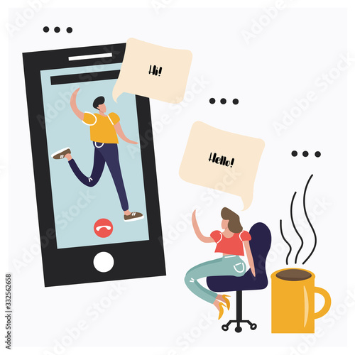 Cute vector flat illustration about video chatting