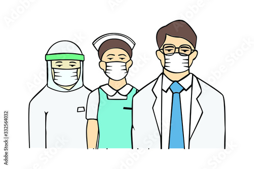 doctor nurse in drawing style vector, Covid-19 crisis