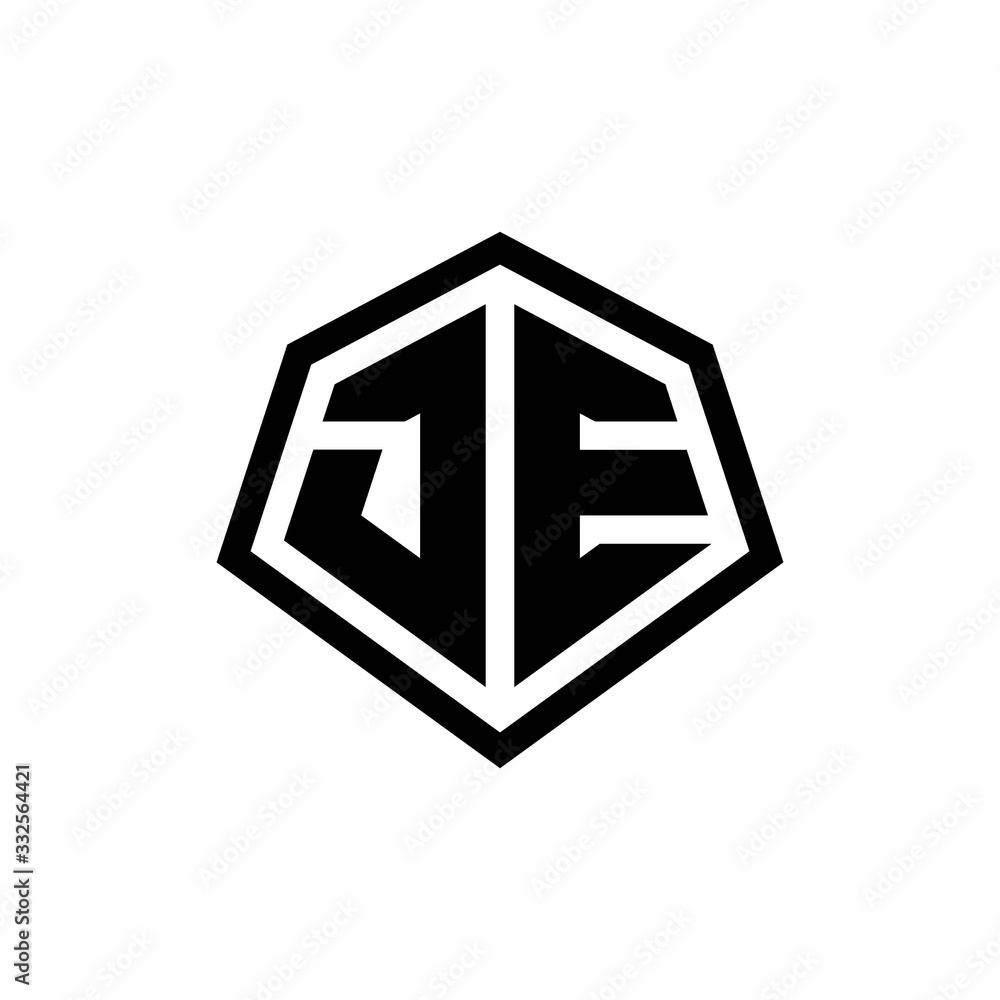 JE monogram logo with hexagon shape and line rounded style design template JE monogram logo with hexagon shape and line rounded style design template