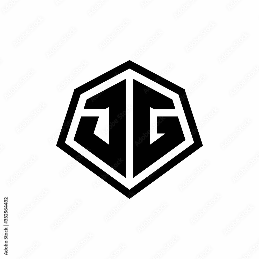 JG monogram logo with hexagon shape and line rounded style design template JG monogram logo with hexagon shape and line rounded style design template
