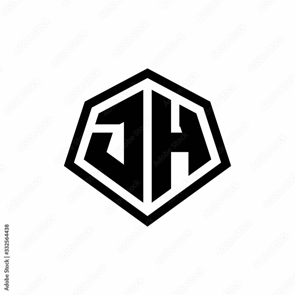 JH monogram logo with hexagon shape and line rounded style design template JH monogram logo with hexagon shape and line rounded style design template