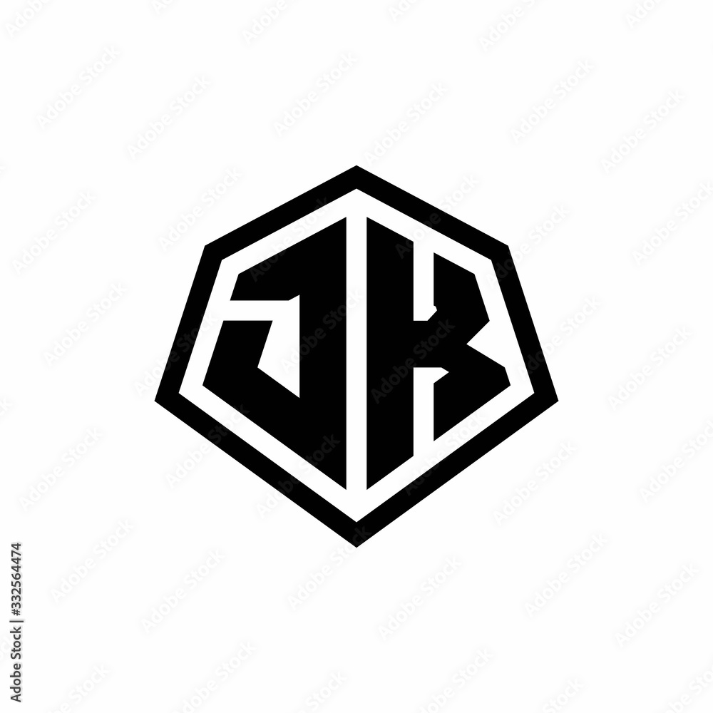 JK monogram logo with hexagon shape and line rounded style design template JK monogram logo with hexagon shape and line rounded style design template