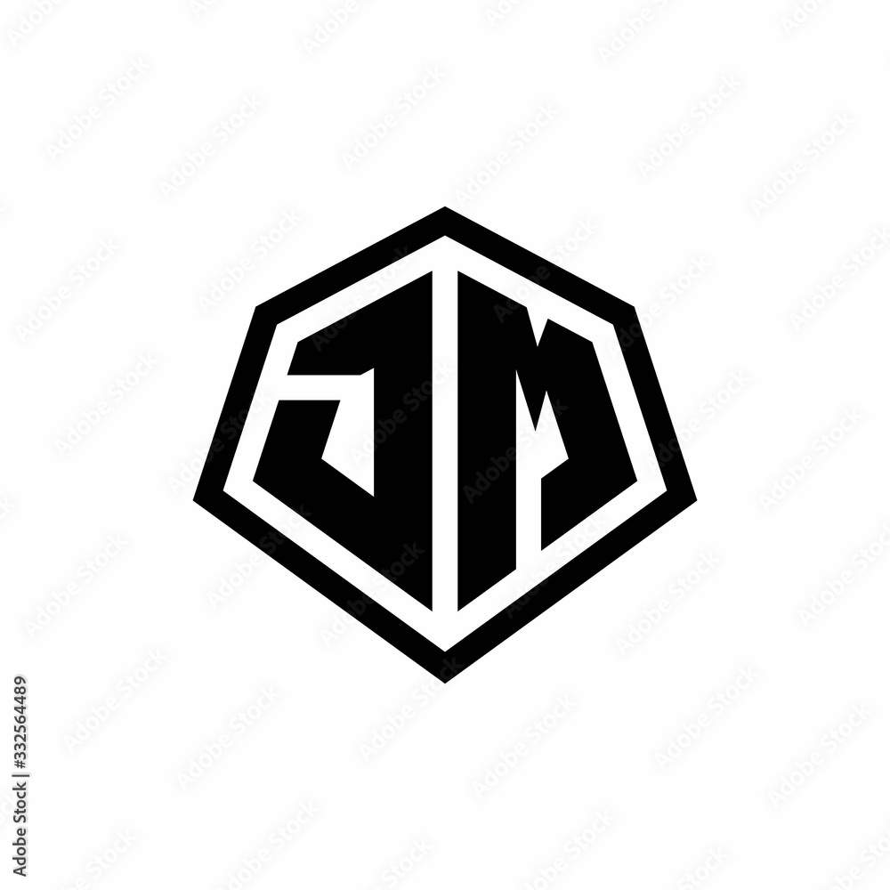 JM monogram logo with hexagon shape and line rounded style design template JM monogram logo with hexagon shape and line rounded style design template