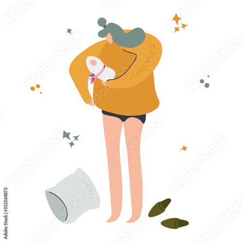 ender flat vector illustration with a girl in a sweater about motherhood
