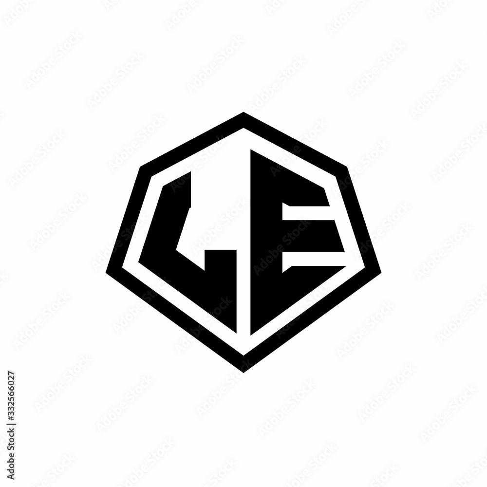 LE monogram logo with hexagon shape and line rounded style design template LE monogram logo with hexagon shape and line rounded style design template