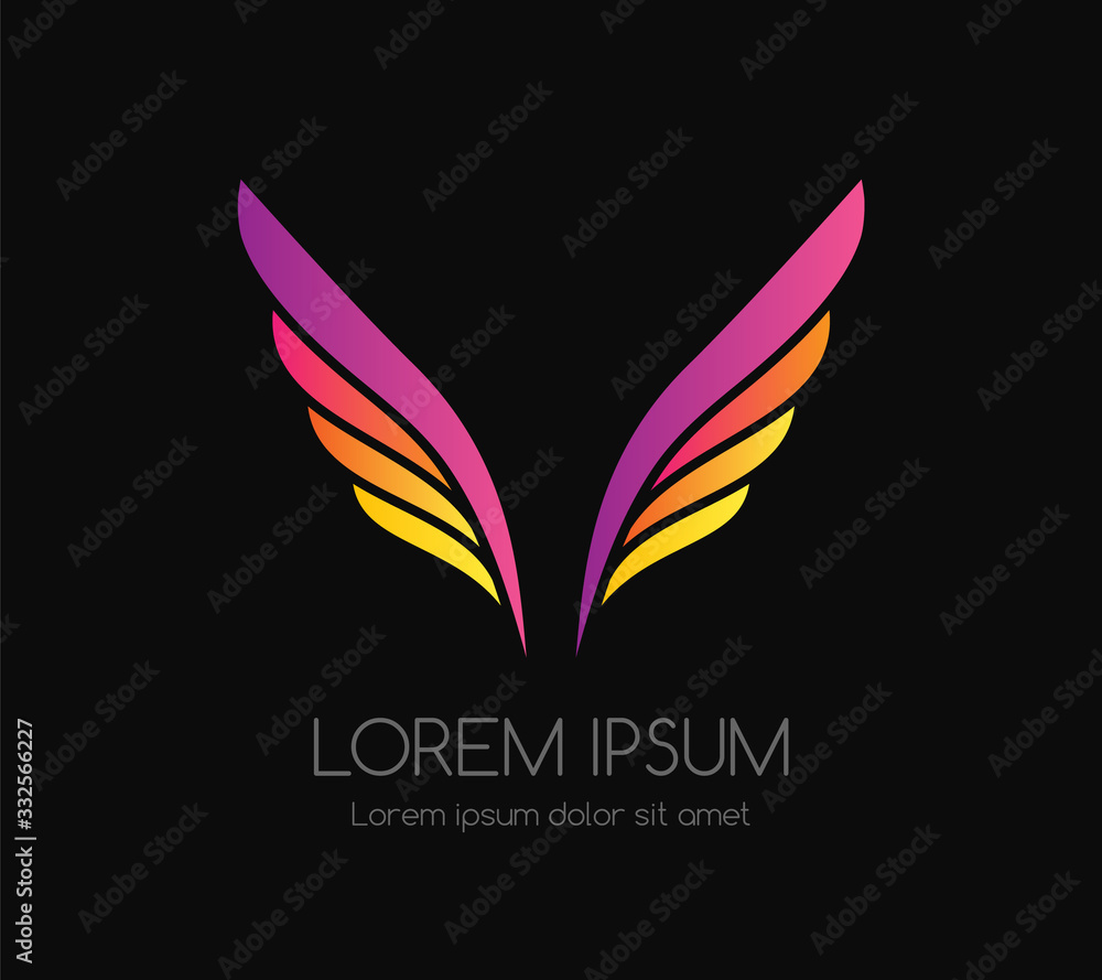 Wing logo. Coloful vector emblem in simple style.