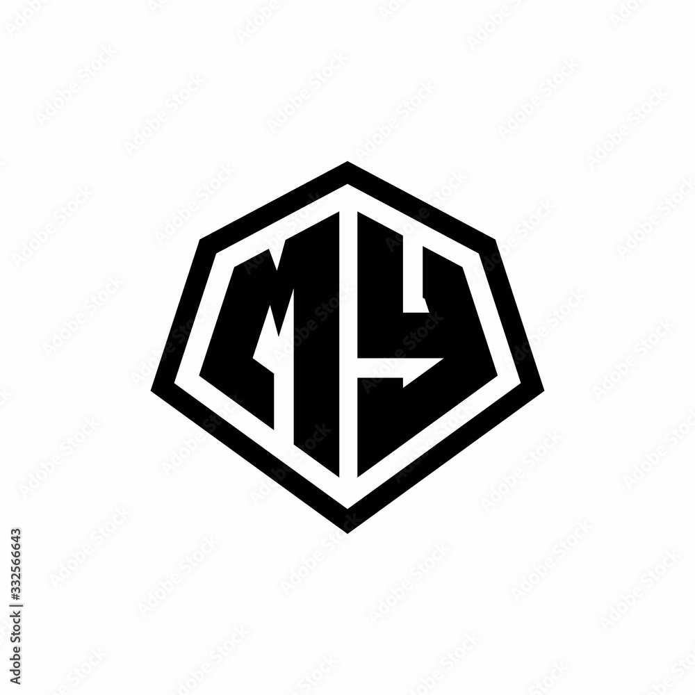 MY monogram logo with hexagon shape and line rounded style design template MY monogram logo with hexagon shape and line rounded style design template