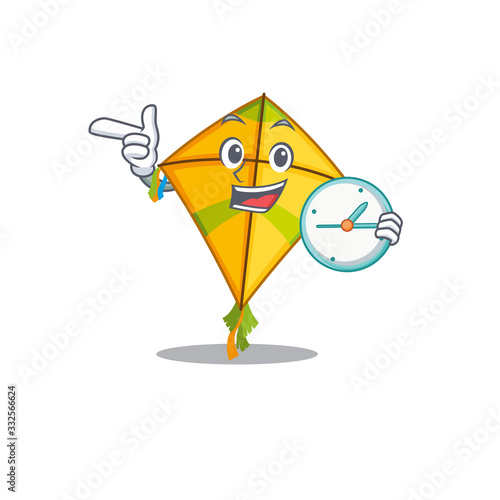 Cheerful kite cartoon character style with clock photo