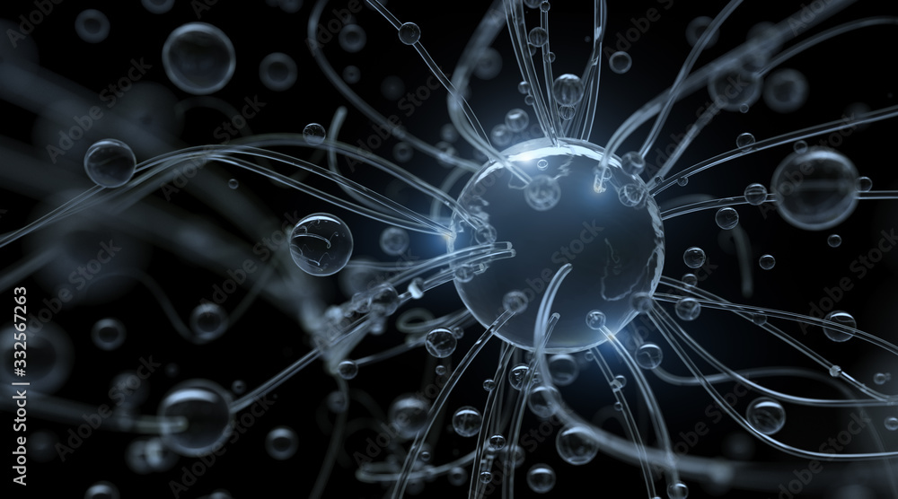 Molecule sphere particle on black background,3d rendering. Molecule sphere particle on black background,3d rendering.