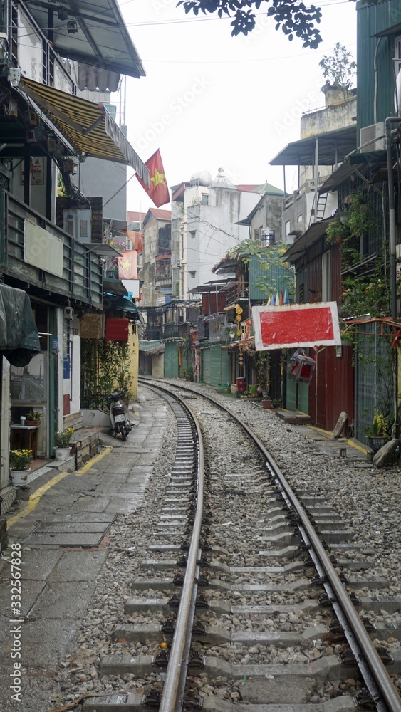 railroad tracks in hanois train street