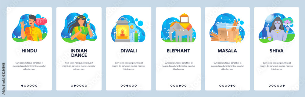 Indian life website and mobile app onboarding screens vector template