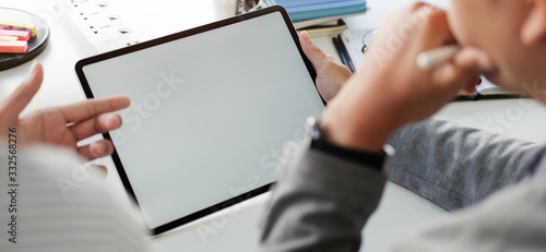 Mock up Copy Space Blank Screen Concept Business Working on tablet.	