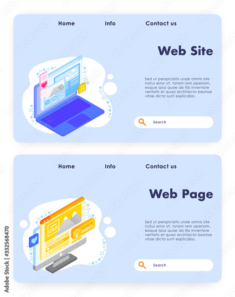 Web site development vector website landing page design template set Web site development vector website landing page design template set