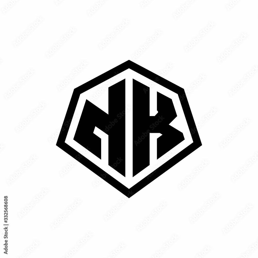 NK monogram logo with hexagon shape and line rounded style design template NK monogram logo with hexagon shape and line rounded style design template