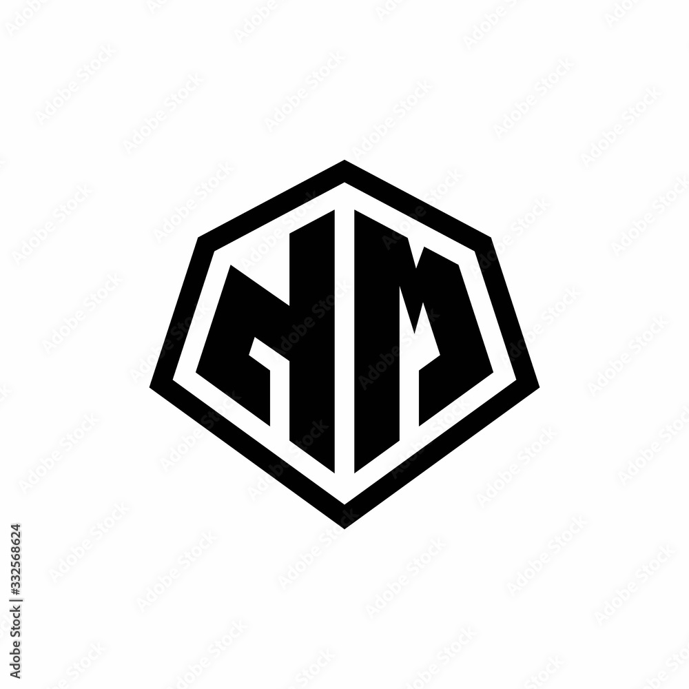 NM monogram logo with hexagon shape and line rounded style design template NM monogram logo with hexagon shape and line rounded style design template