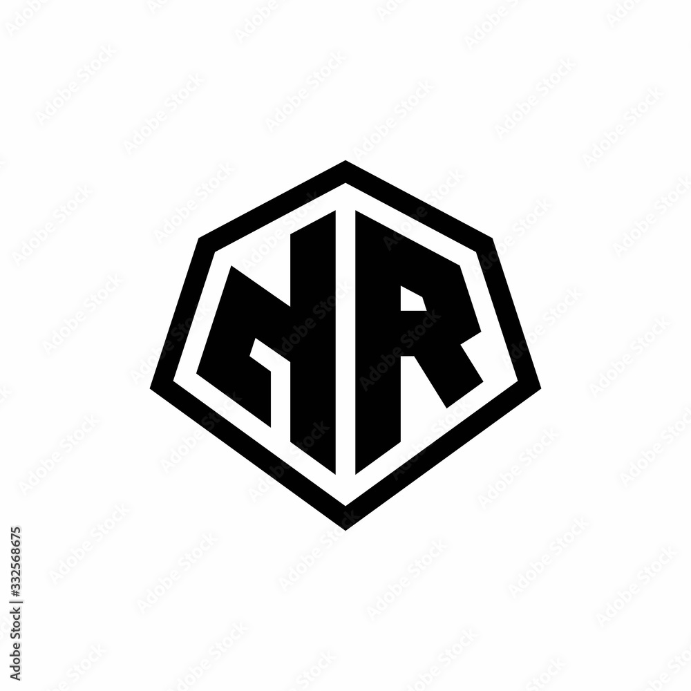 NR monogram logo with hexagon shape and line rounded style design template NR monogram logo with hexagon shape and line rounded style design template