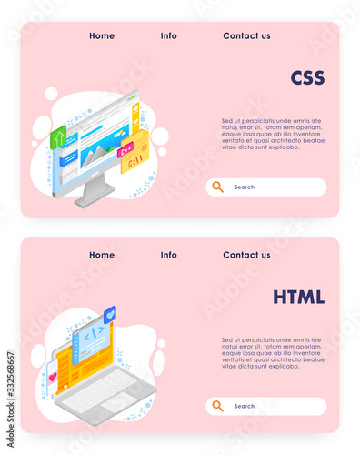 Coding vector website landing page template set