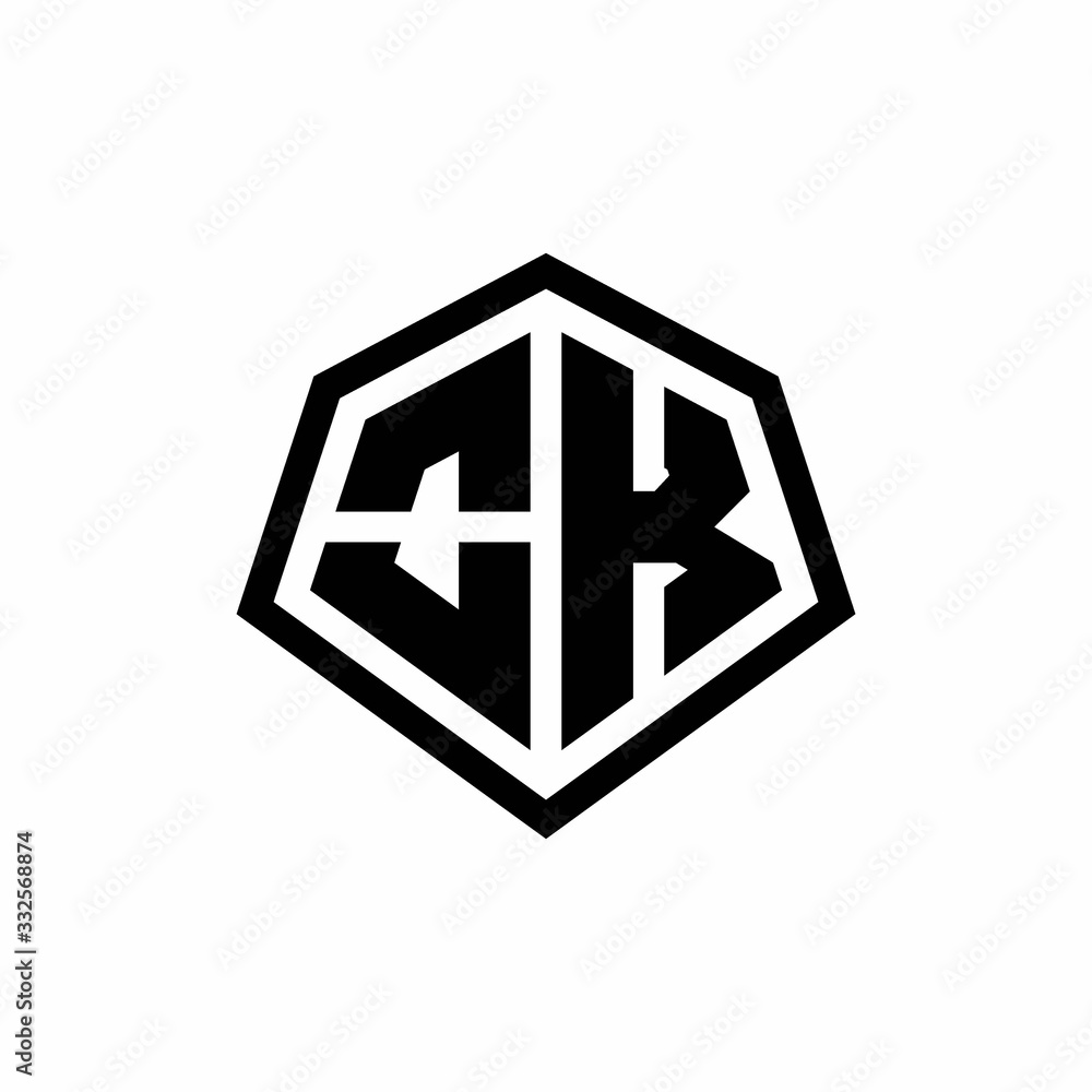 OK monogram logo with hexagon shape and line rounded style design template OK monogram logo with hexagon shape and line rounded style design template