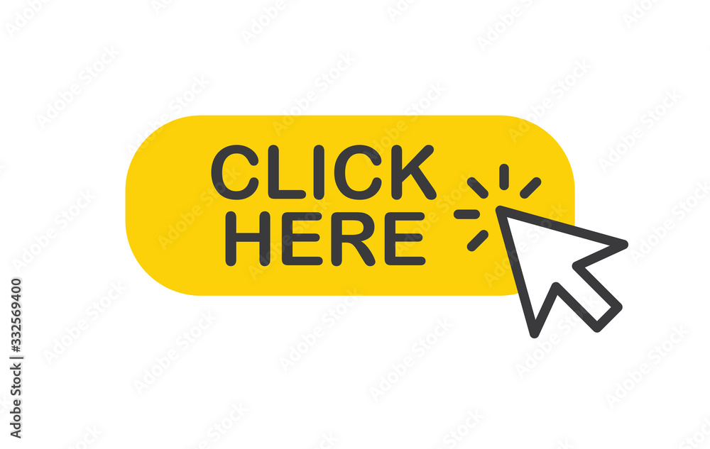 Click here button with clicking arrow icon Click here button with clicking arrow icon