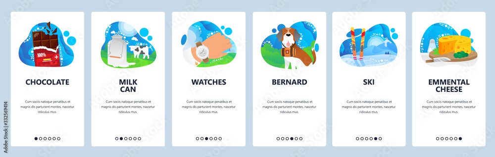 Switzerland website and mobile app onboarding screens vector template Switzerland website and mobile app onboarding screens vector template